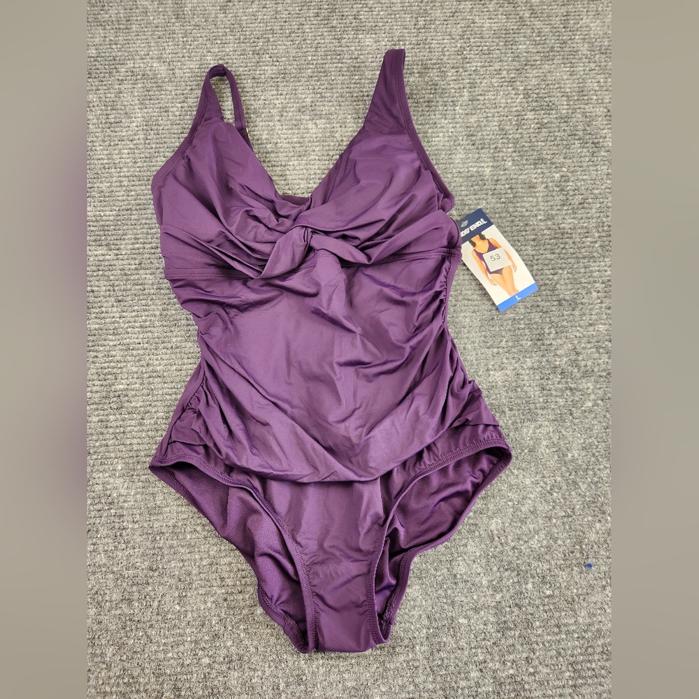 Lands End Womens One Piece Swimsuit Dark Purple Padded Bra NWT Sz Large